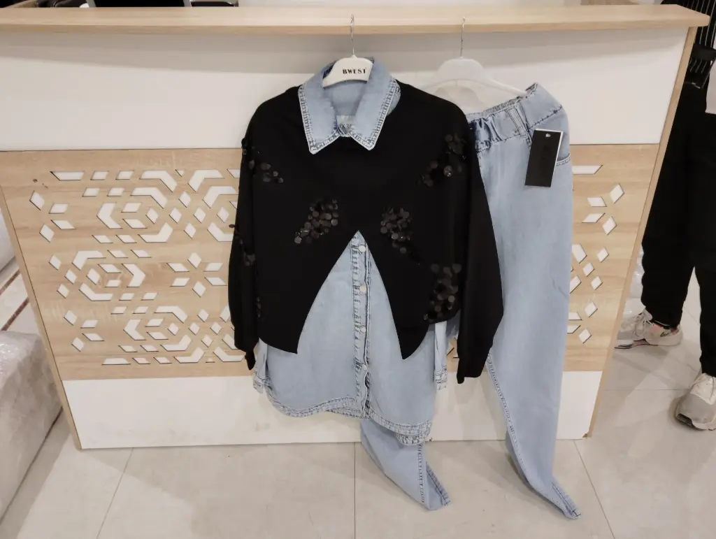 [869-73822-S] Three Piece Jeans Set - Black (S)