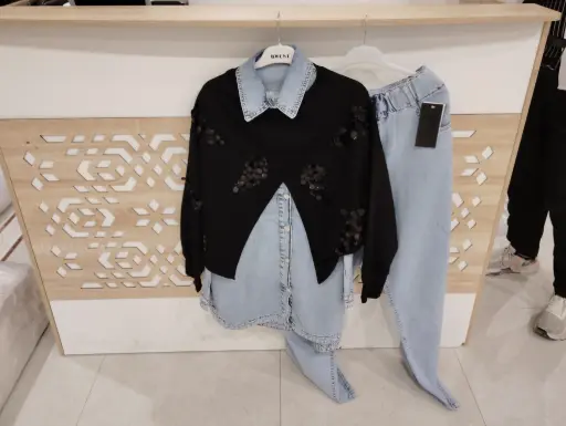 Three Piece Jeans Set - Black